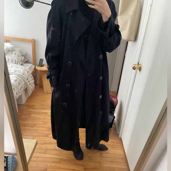 SOLD Vintage 100% wool navy trench coat - Picture 1 of 9